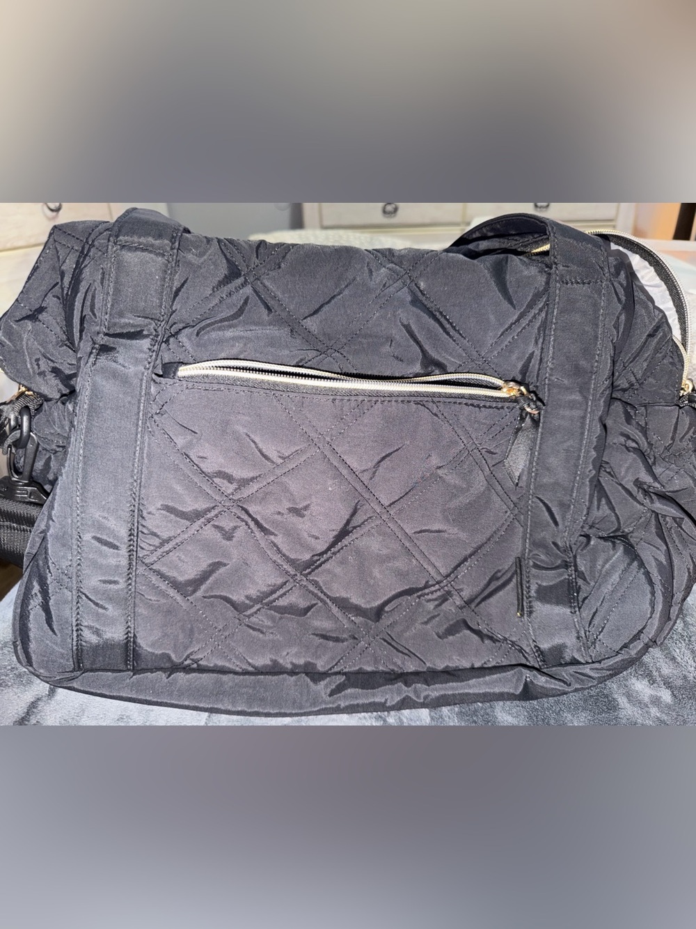 mommore Quilted Black Diaper bag with arm straps and long strap too!